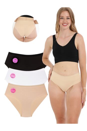 FOURAA Women's Laser Cut Non-Marking Panties with Elastic Waist Micro 3-Piece Pack