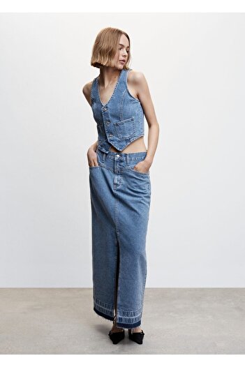 MANGO Woman Vesta denim cu buzunare