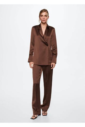 MANGO Woman Satin Double Breasted Blazer Jacket