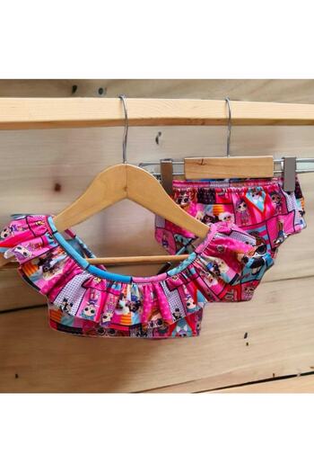 BEBEĞİME ÇORAP Girls' Bikini Set with Ruffled Collar Top & High Waist Bottom