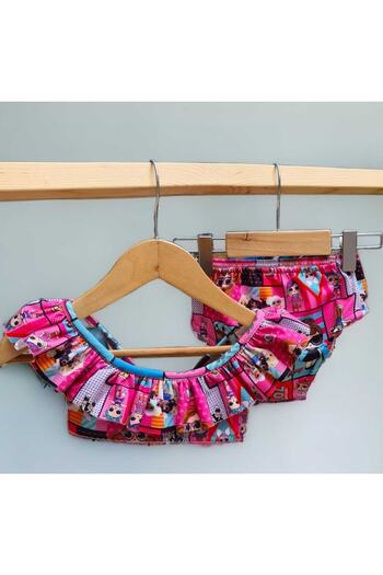 BEBEĞİME ÇORAP Girls' Bikini Set with Ruffled Collar Top & High Waist Bottom