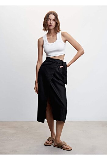 MANGO Woman Linen Wrap Skirt