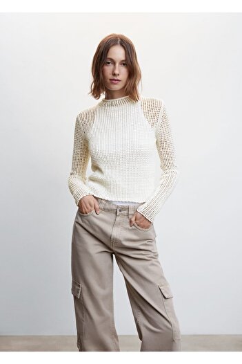 MANGO Woman Openwork Knit Perkins Collar Sweater