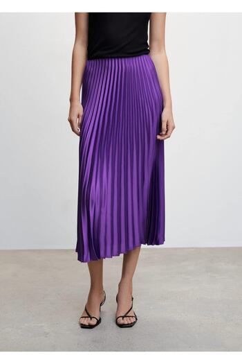 MANGO Woman Pleated Satin Skirt