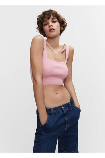 MANGO Woman Πλεκτά Cropped Μπλούζα