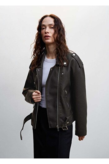 MANGO Woman Distressed Look Biker Jacket
