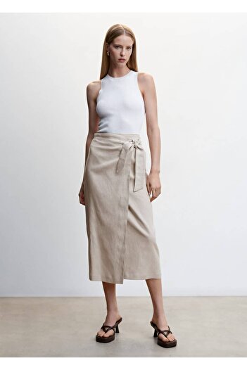 MANGO Woman Λινό Wrap Φούστα