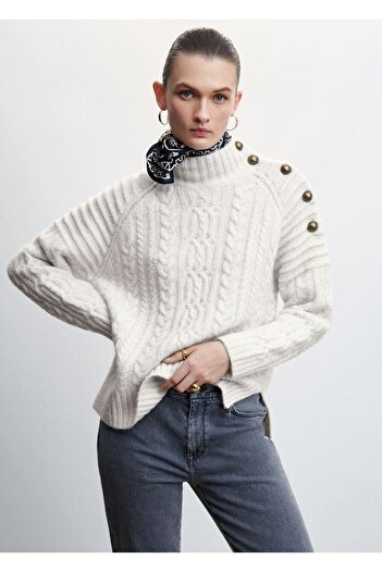 MANGO Woman Buttoned Braided Sweater