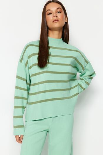 Trendyol Collection Striped Knitwear Top and Bottom Set with Green Trousers TWOAW24AU00045