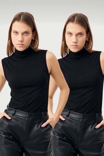 Bipantolon Women's Black Body - 2-Piece Sleeveless, Half Neck