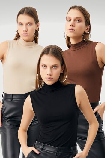 Bipantolon Women's Black Cream Bitter Brown 3-Piece Sleeveless Body
