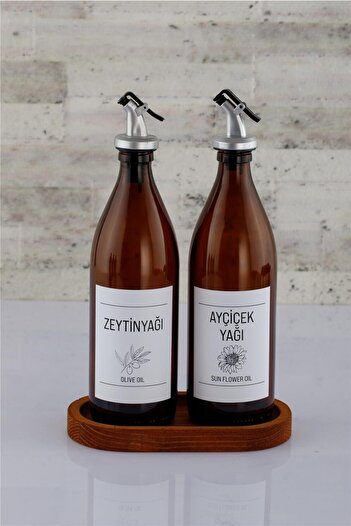 ANJEAHOME Lucca Set of 2 500 ML Amber Glass Leakproof Oil Bowl / Sauce Bowl & Stand 18x10x24 cm