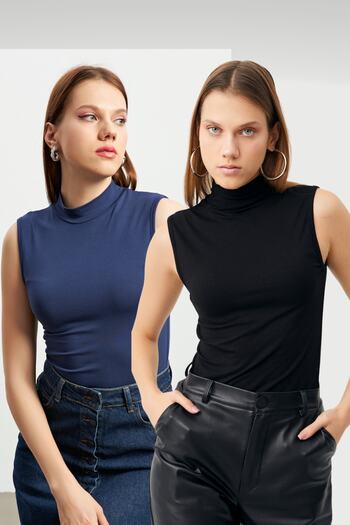 Bipantolon Women's Black Navy Blue 2-Piece Sleeveless Body