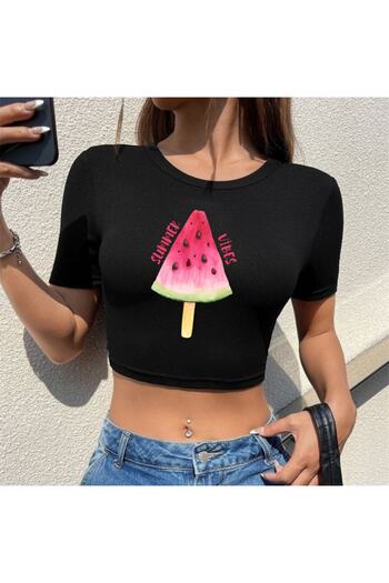 Touz Sep Summer Vibes Printed Black Crop