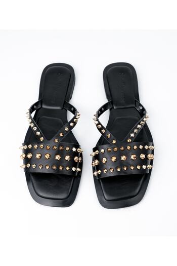 Sibel Durmaz Pucino Black Gold Troc Detailed Slippers