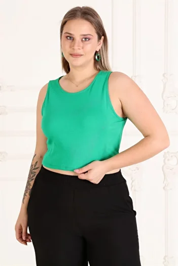 Seamoda Round Neck Crop Tank Top-GREEN