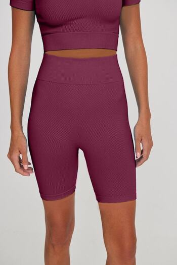 MİSTİRİK Felolin Pattern Gatherer And Seamless Pattern Side Ribbed Knitted Biker Shorts Claret Red Color