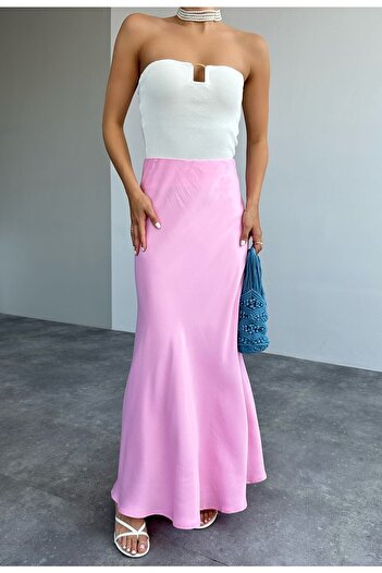 Laluvia Women's Flared High Waist Long Satin Skirt