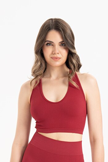 Formeasy Women's Seamless Knitted Ribbed U-Neck Sports Bustier 9011