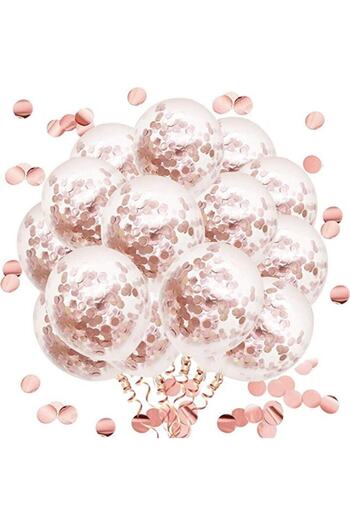 Hyd Balloon Rose Gold Confetti Transparent Balloon 10 Pieces