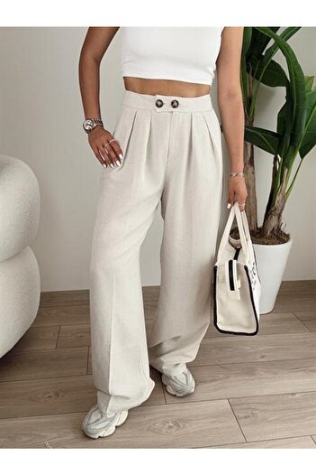 Laluvia Double Buttoned Viscose Linen Trousers