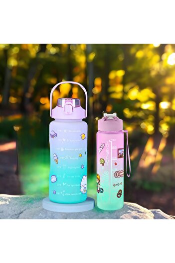 Comprox Motivational Water Bottle with Straw and Sticker Water Bottle 2000ml (2lt) Bpa Free Sports Gym