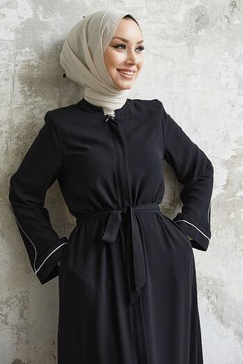 InStyle Salvia Casual Sleeve Piping με σχέδιο Abaya - Μαύρο