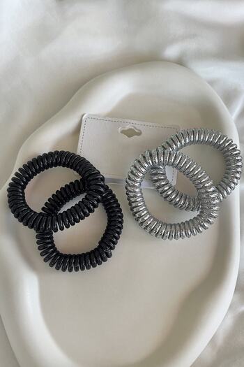 TAKIŞTIR 4-Piece Black And Gray Color Spiral Rubber Buckle