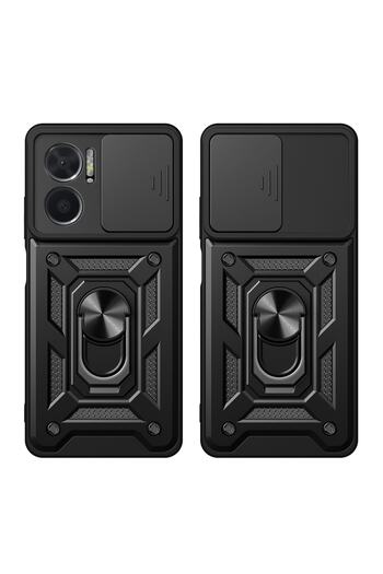 Fibaks Redmi Note 11E Case Camera Protected Armor Military Tank Protective Cover with Sliding Ring