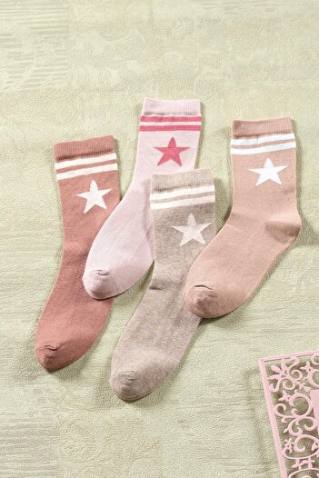 Znp Home 4 Pairs of Women's Long Socks | Star Pattern Extra Soft Unisex Cotton Socks
