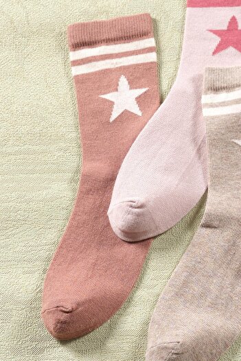 Znp Home 4 Pairs of Women's Long Socks | Star Pattern Extra Soft Unisex Cotton Socks