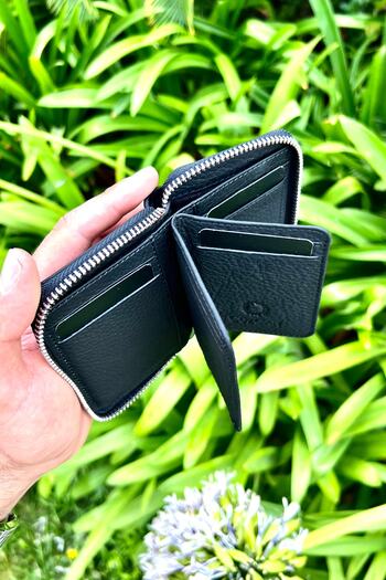 CüzCan Mat Black Mini Petty Fermuarlı Gerçek Hakiki Deri Cüzdan Unisex (KADIN / ERKEK)