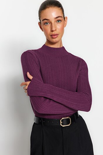 Trendyol Collection Pulover tricotaj cu guler mov TWOAW24KZ00329