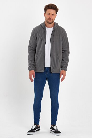 Rodi Micro Fleece Stand Collar Zippered Cardigan Rd24ke056031 Gray