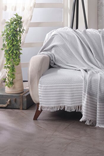 Lux Touch Olympos Gray Cotton Tufted Seat Cover - 180 x 200 cm Sofa Sofa Bed Divan Armchair