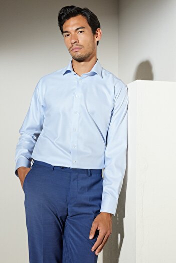 BROOKS BROTHERS Men's White-Blue Comfort Fit Relaxed Fit Classic Lapel 100% Cotton Shirt