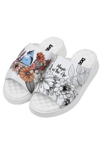 Dogo Women's Vegan Leather White Slippers - Magic in the Air Design