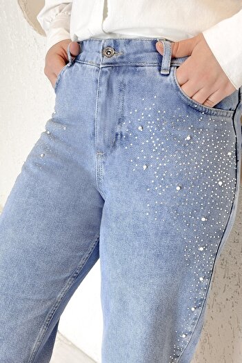 InStyle Pearl Stone részletes farmernadrág - világoskék