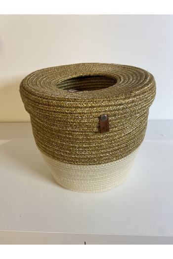 MaVaux Patrick Jute Straw Look Trash Can, Decorative Basket, Paper Waste Basket