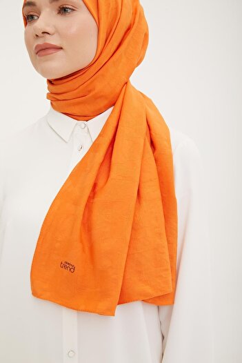 Armine Orange Jazz (Jazz) Shawl - Geometric Pattern, Cotton Textured