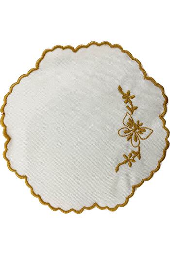 AYNAKIŞÇEYİZ 6-Piece Small Butterfly Patterned Embroidery Linen Coffee Side Presentation Napkin & Coaster