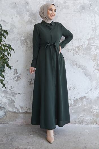 InStyle Emery Belted Shirt Collar Abaya - Khaki
