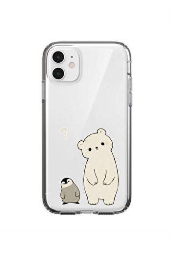 mooodcase iPhone 11 Penguin and Teddy Bear Patterned Transparent Phone Case