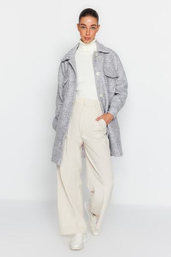Trendyol Collection Gray Pocket Detailed Boucle Coat TWOAW24KB00039