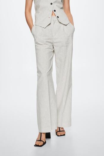MANGO Ecru Women's Trousers 37061294