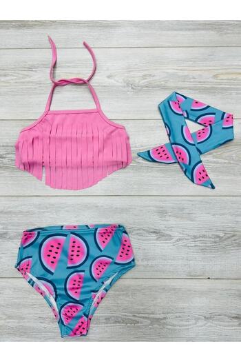 YİGİT BUTİK Bandana Ruffle Detailed High Waist Girls' Swimsuit Set