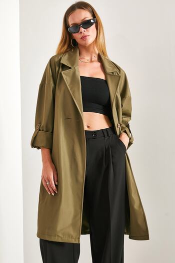 Bianco Lucci Women's Sleeve Folded Belted Trench Coat