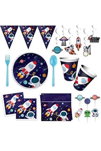 FOKUL Space Cosmic Galaxy Birthday Party Concept Kit Space Party Supplies for 8 People