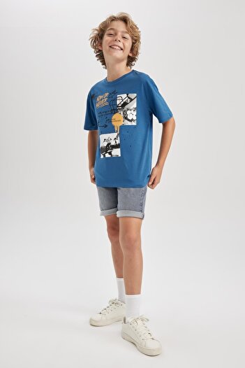 DeFacto Chlapecké oversize fit tričko s krátkým rukávem s výstřihem a výstřihem A6402a823sm