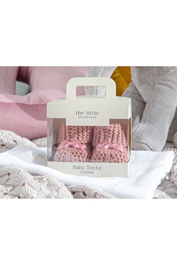 English Home Soft Triko Fiyonklu Bebe Çorap 6-12 Ay Gül Kurusu